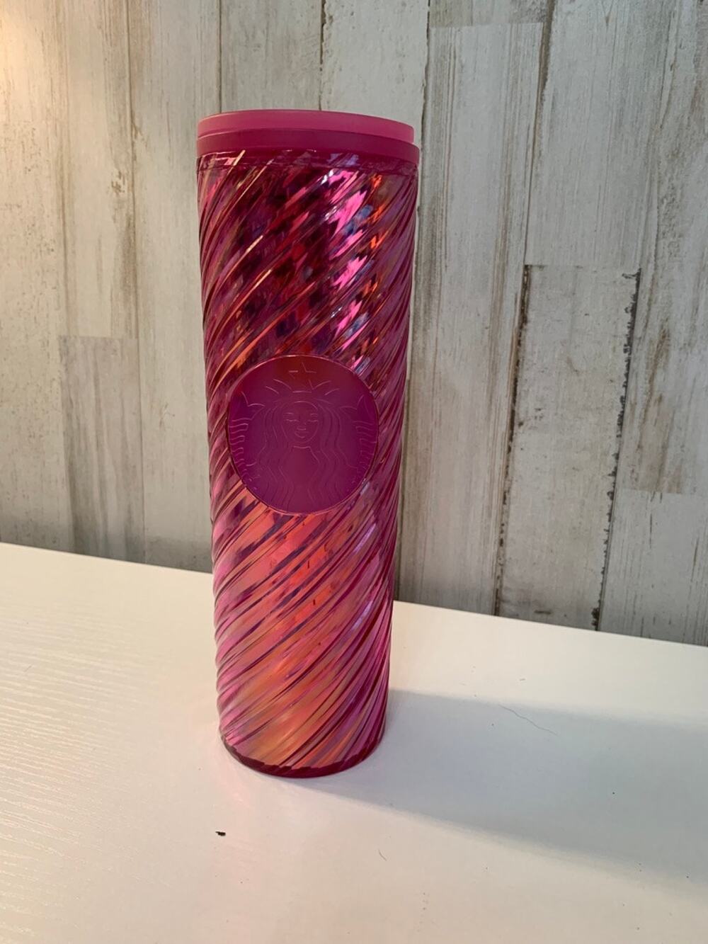 Starbucks Tumbler Pink Iridescent Swirl Cup 16 fl oz w/ Lid